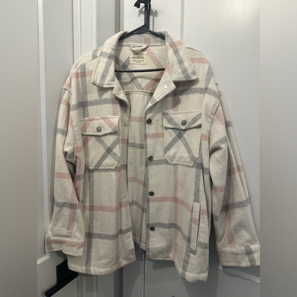 SNDYS Women's Plaid Jacket - Cream and Pink